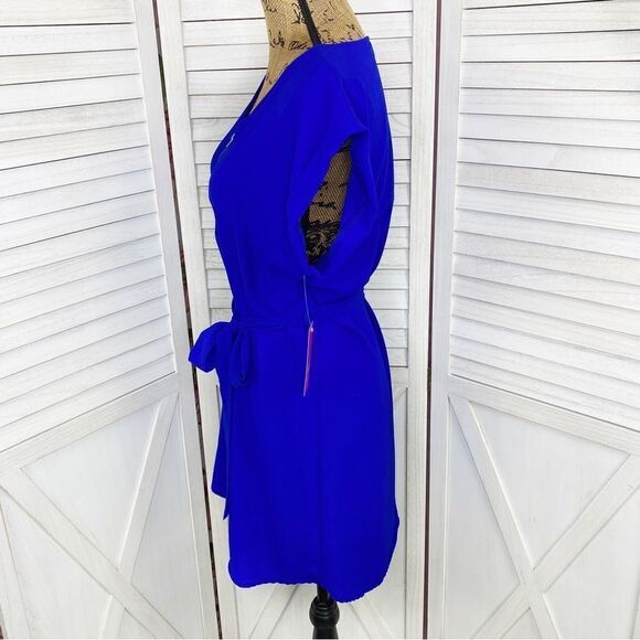 Tovia Scoop Neck Tie Waist Tunic Shirt Dress Cobalt Blue Large Mini - Picture 2 of 13
